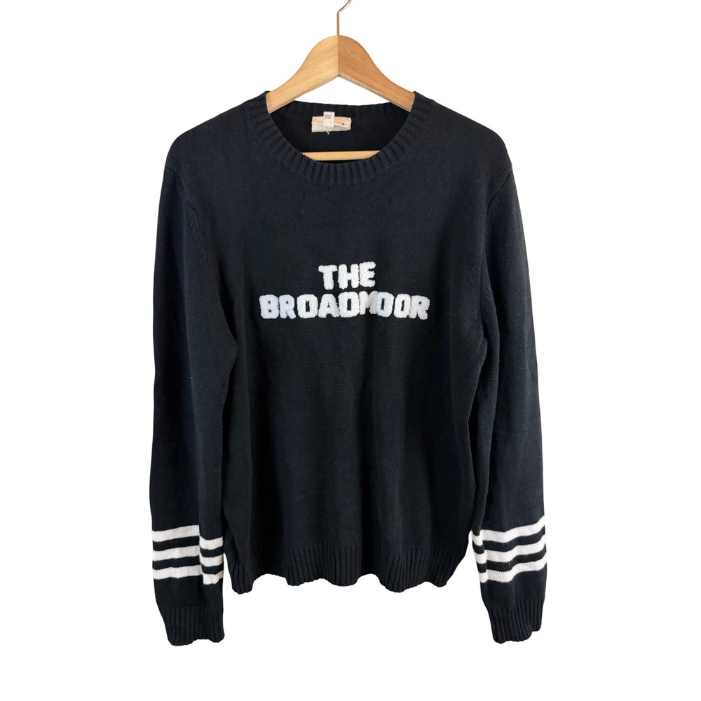 Ellsworth + Ivey The Broadmoor Sweater Women XL Black Crewneck Striped Cuff